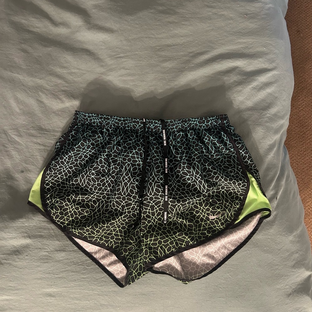Nike Black and Green Athletic Shorts with Elastic Waistband